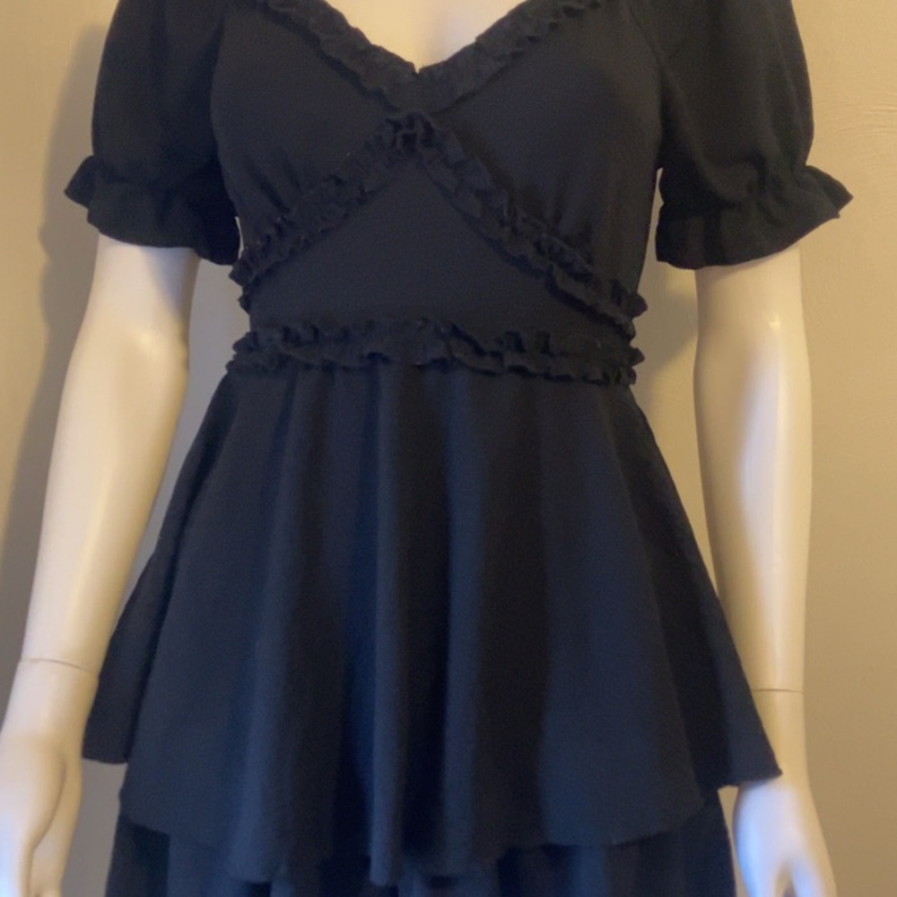 Black Ruffle Trim V-Neck Rooper